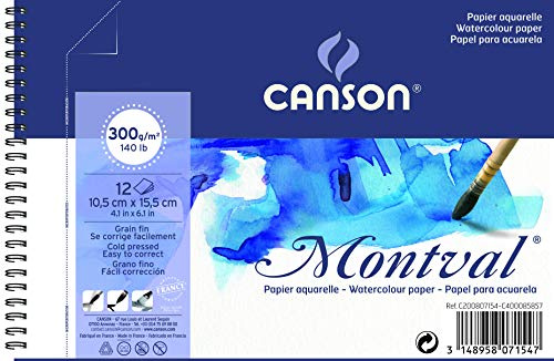 Montval - Blocco a spirale, 10,5 x 15,5 cm, 12 fogli, 300 g/m²