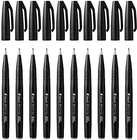 Pentel Brush Sign Pen Black - Pack of 10