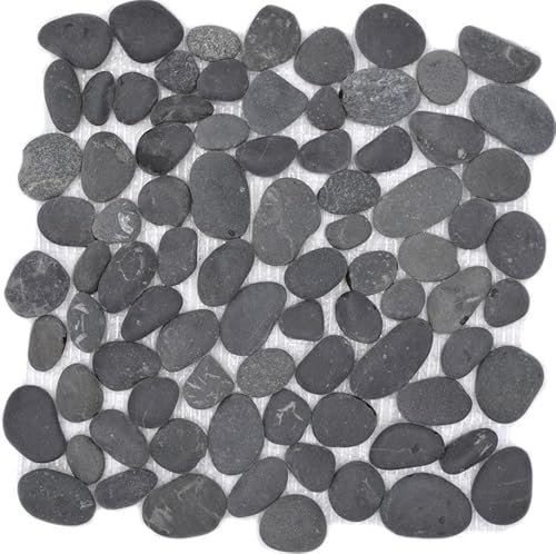 Flusskiesel gewölbt dunkelgrau Flußkiesel Steinkiesel Kieselmosaik Küchenwand Boden Fliesenspiegel Küche Duschwand Mosaik, Steingröße: 30-60x8-10 mm, Mattengröße: 315x315mm - 10 Matten