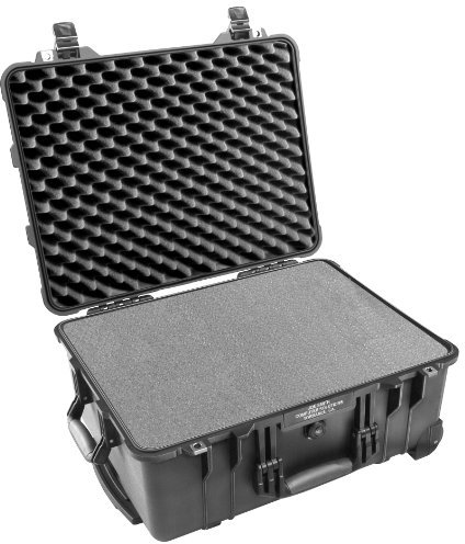 PELI 1560 Protector Case With Wheels and Retractable Handle, IP67 Watertight, 71L Capacity, Made in Germany, With Customisable Foam Insert, Black