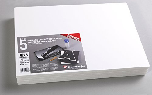 Clairefontaine 193669C - Confezione 5 fogli Carton Mousse 29.7x42 cm, spessore 10 mm, bianco