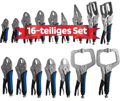 SW-Stahl 41560L Gripzangen Satz 16-teilig I Universalzange, Schweißzange, Langbeck Zange, Punktschweißzange I Feststellzangen Set aus Chrom Vanadium Stahl I Gripzangen Set Schweißen I Schweißzubehör