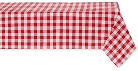 DII Checkered Tabletop Collection 100% Cotton, Machine Washable, Tablecloth, 60x120, Red
