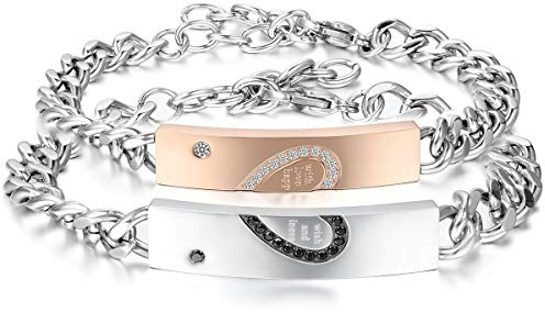 JewelryWe Pulseras de Parejas, Pulseras Hombre Mujer, Acero Inoxidable Regalo Día de San Valentín y Navidad