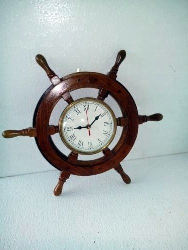 historicalmuseumstore - Orologio da parete in ottone massiccio da 45,7 cm, con ruota da nave in legno massiccio