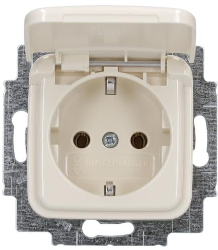 Busch-Jaeger 20 EUK-212 SCHUKO Steckdosen-Einsatz mit Klappdeckel Cremeweiß Busch-Duro 2000 SI