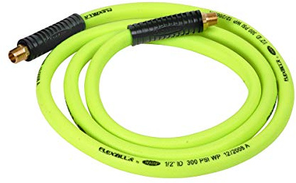 Flexzilla Swivel Whip Air Hose, 1/2 in. x 8 ft. (3/8 in. MNPT Swivel x 3/8 in. MNPT Ends), Heavy Duty, Lightweight, Hybrid, ZillaGreen - HFZ1208YW3S
