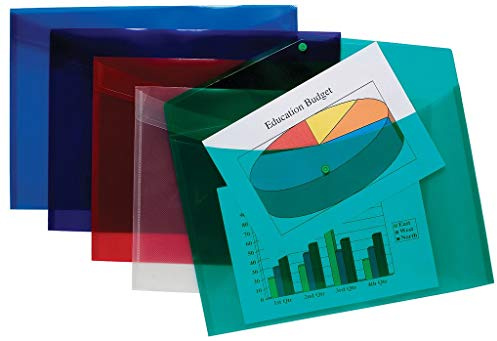 5 x High Grade A3 Coloured Stud Press Wallets Plastic Document Popper Folders