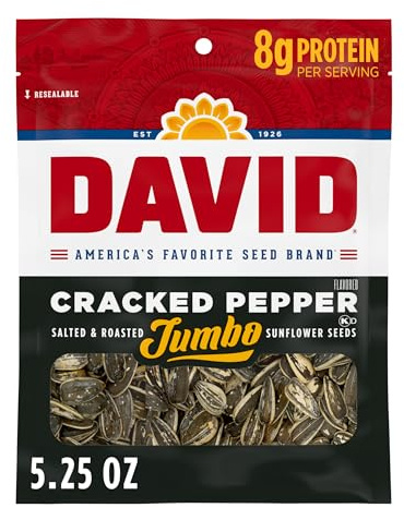 DAVID Jumbo Sunflower Seeds, Cracked Pepper Flavor, Easter Basket Stuffer for Baseball Players, 5.25 oz.