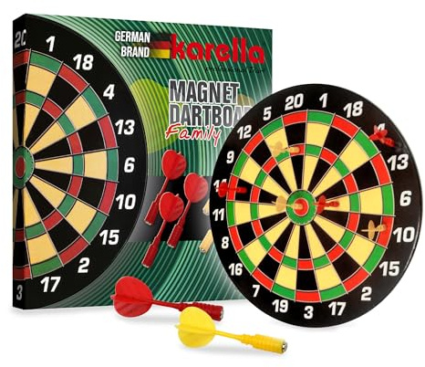 Karella Magnet Dartboard Family, magnetische Dartscheibe, Zielscheibe Ø 40 cm, Safety Dartspiel für Kinder und Erwachsene, hohe Magnetkraft, inklusive 6 magnetischen Pfeilen