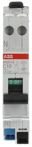 ABB SN201 MCB Leitungsschutzschalter Typ C, Pol 1P+N 10A 230V, Abschaltvermögen 4,5 kA DIN-Schienen-Montage