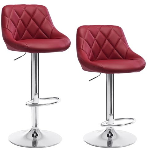 WOLTU Barhocker Tresenhocker, Gute gepolstert, Kunstleder, Höhenverstellbar, Drehbar, 11 Farben, 2 x Hocker, Bordeaux