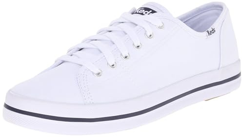 Keds Kickstart Lace Up, Sneaker Womens, White Canvas, 10 Medium