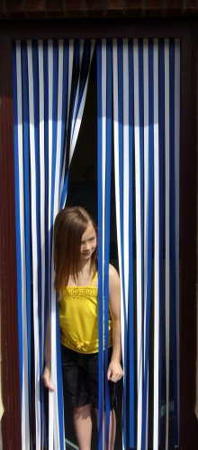 Tube Type Door Strip Blind Curtain - Bug and Fly Screen in Blue & White - 80cm x 200cm