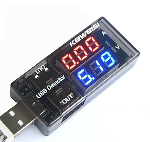 Vklsvan Dual caricatore USB rilevatore di corrente tester di tensione di carica voltmetro 3 – 9 V 0 – 3 A