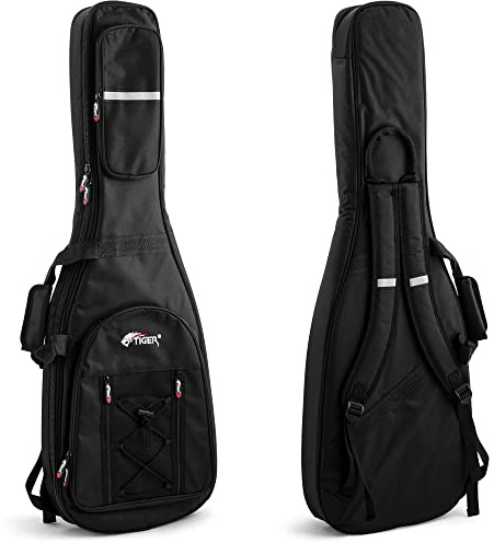 Tiger GGB42-EL Padded Gig Bag for Electric Guitar - Deluxe Case with Handle and Straps - 18mm of EPE Protective Padding - Black