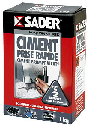 Sader - Ciment Prompt - Sol et Mur - Intérieur/Extérieur - Prise Rapide 2 minutes - Scellement, Colmatage, Réparation - 1 Sac 1 kg