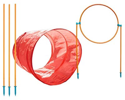 Kyjen 42003 Outward Hound Zip and Zoom Outdoor Agility Kit 3 für Hunde mit Hundetunnel, Hindernisstange, Hochsprung Hindernisse, Größe L, Mehrfarbig