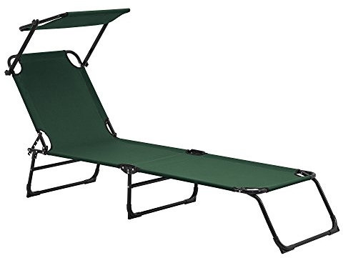 casa.pro Sonnenliege Lomeda Liegestuhl klappbar Relaxliege Strandliege bis 110 kg 187 x 53 x 27 cm Gartenliege mit Sonnenschutz Rückenlehne verstellbar Stahlgestell Dunkelgrün