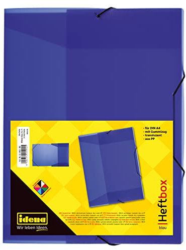 Idena 225402 - Heftbox für DIN A4 mit Gummizug, aus PP, Füllhöhe 3,5 cm, transluzent blau, 1 Stück