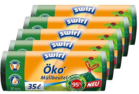 Swirl Öko Müllbeutel 35L 12 stk./ Rolle mit Zugband (5er Pack)