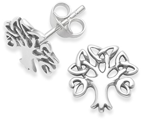 Heather Needham Sterling Silver Celtic Life Tree Earrings - SIZE: 10mm x 10mm Life Tree Stud Earrings. Gift boxed. 5399