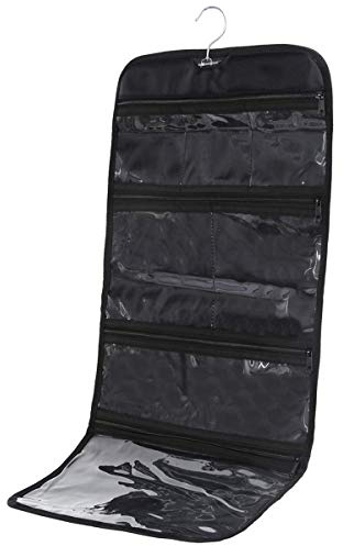 WODISON Foldable Clear Hanging Travel Toiletry Bag Cosmetic Organiser Storage, Black, One Size