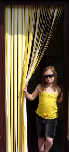 Slat Type Door Curtain, Strip Fly Blind - Yellow & White, 80cm Wide x 200cm Drop