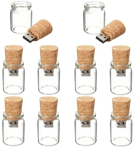10 Piezas Botella Corcho Vaso 2.0/4GB Cork Glass Bottle - Memoria Almacenamiento de Datos USB Flash Pen Drive Memory Stick Vaso Transparente