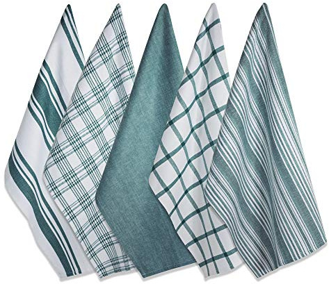 DII Assorted Woven, Kitchen Dishtowel Set, 18x28, Teal, 5 Piece