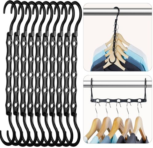 HOUSE DAY 10 Stück Kleiderbügel Kunststoff Schrank Organizer Kleiderschrank Platzsparend Mehrfach rutschfest Antirutsch Stabil Schwarz Magischer Kleiderbügel für Garderobe 23.5cm (L)