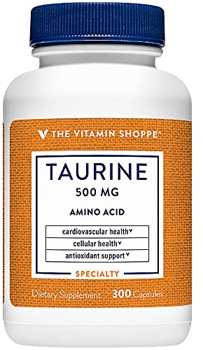 The Vitamin Shoppe Taurine 500mg with B6 - Cardiovascular & Antioxidant Support | Free-Form Amino Acid | 300 Capsules | Cellular Health