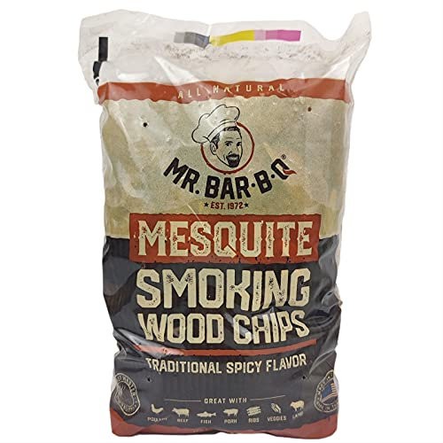 Mr. Bar-B-Q Mesquite Wood Smoker Chips, 100% All Natural Mesquite Wood Smoking Chips for Smokers, Works on Any Heat Source, Traditional Spicy Flavor for Backyard BBQ Grilling & Camping (1.8 Lb Bag)