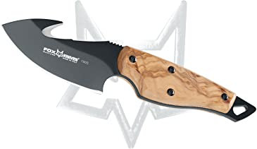 Coltello fox da scuoio lama 8 cm e manico in olivo con scuoiatore