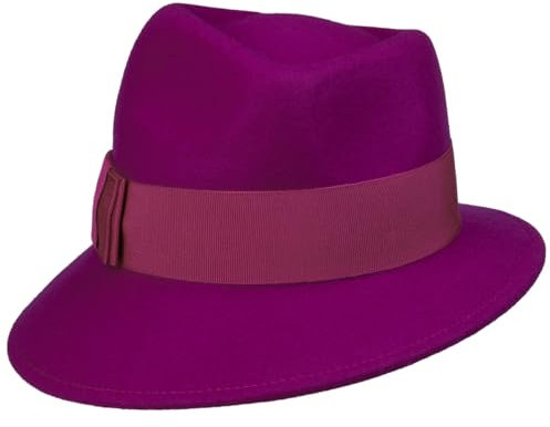 LIERYS Asym Damenhut mit Ripsband Wollfilzhut Hut Filzhut Damen - Made in Italy Frühling-Sommer Herbst-Winter - One Size Fuchsia