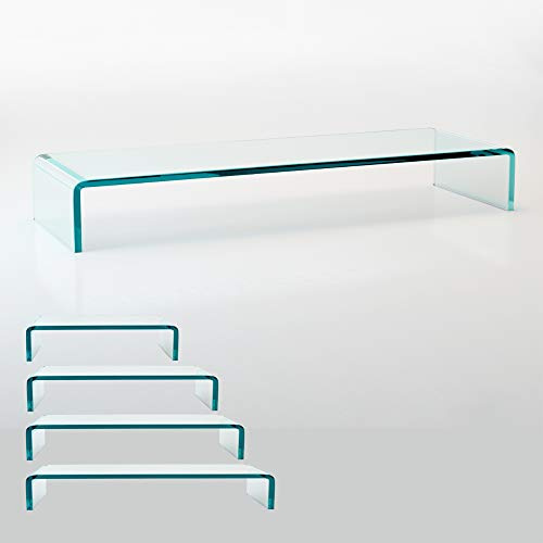 bijon TV Aufsatz Glas Bildschirm-Erhöhung | PC Monitor-Erhöhung, Schreibtisch-Aufsatz für Laptop | (B/T/H) 1100x300x130mm - klar
