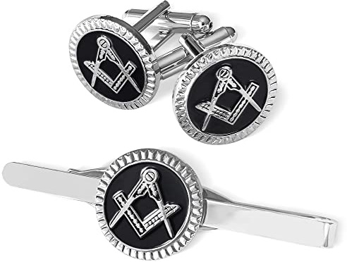 THE MASONIC COLLECTION - Juego de gemelos cuadrados y brújula y corbata para hombre, chapado en plata, viene en bolsa de terciopelo/caja de regalo, regalo masón para hombres, talla única, latón, Sin