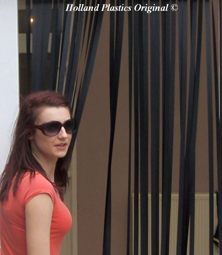 Slat type Door Curtain/Fly Blind- With pair of screw in hooks for wooden frames (ALL BLACK) 80cm wide x 200cm drop