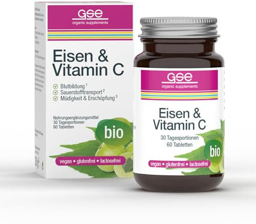GSE Eisen & Vitamin C Complex Tabletten, 60 Stück, Vitamin C in Bio-Qualität aus dem Curryblatt, 100% vegan und ohne Zusatzstoffe