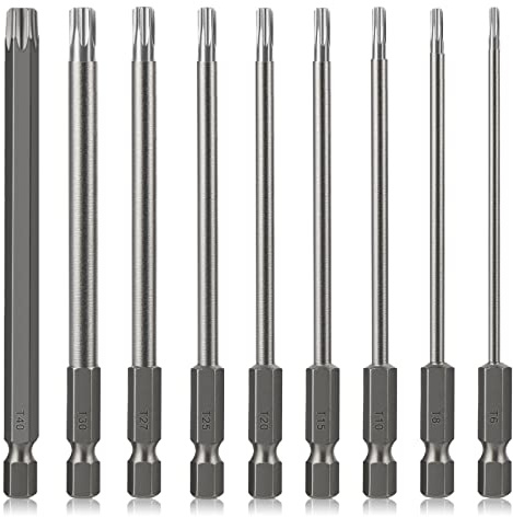 Torx Bit Set Hakkin 9Pcs 100mm Security Torx Screwdriver Bits S2 Steel 1/4” Hex Shank Magnetic Tamper Proof Security Torx Bits T6 T8 T10 T15 T20 T25 T27 T30 T40 for Impact Driver
