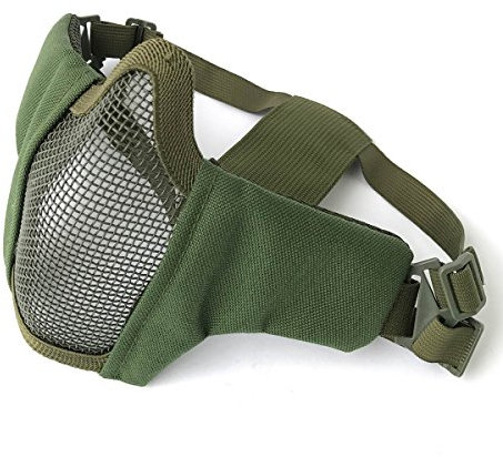HANSTRONG GEAR Airsoft Tactical Equipment Paintball Strike Steel 2-Belts Version Half Face Mask (OD Green)