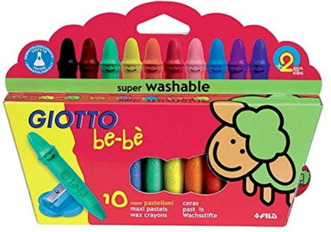 Giotto be-bè Large Wax Crayons, 10 Assorted Colours, Super-Washable, For Children and Schools