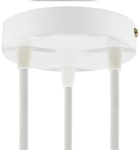 creative cables - Kit rosone cilindrico in Metallo a 3 Fori - Conico, Bianco Lucido