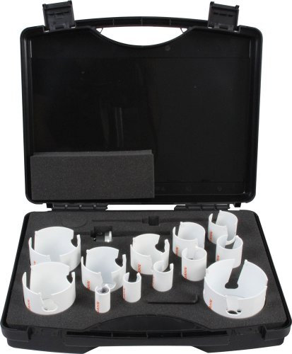 Projahn Koffer mit HM TCT Multilochsägen jede 1 Stück 19/22/25/32/35/40/44/51/57/64/68/76 mm, inklusive 2 Adaptern, jede 1x HSS und TCT Zentrierbohrer sowie 1x Winkelstiftschlüssel 60591