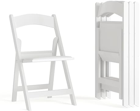 Flash Furniture Hercules Series Folding Chair - White Resin - Set of 4 800LB Weight Capacity Comfortable Event Chair - Light Weight Folding Chair