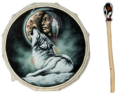 30cm Grosse Schamanentrommel Wolf mit Indianer Rahmentrommel Bodhran Drum Djembe