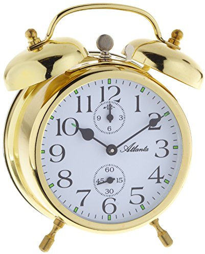 Atlanta Doppel-Glockenwecker mit Leuchtzeiger Analog Retro Antik Gold - 1058/9