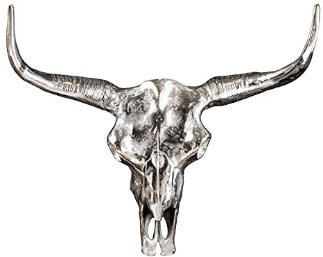 invicta INTERIOR Eindrucksvoller Deko Schädel Matador Longhorn Skull Massive Metall-Aluminium Legierung poliert Wanddeko Dekoration