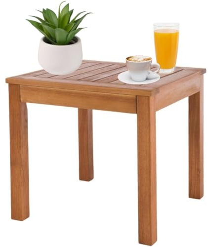 LOLAhome - Mesa Auxiliar Cuadrada de 40x40x40 cm | Madera Acacia Natural Maciza Marrón | para Interior y Exterior Balcón, Terraza o Jardín - Colección Nina