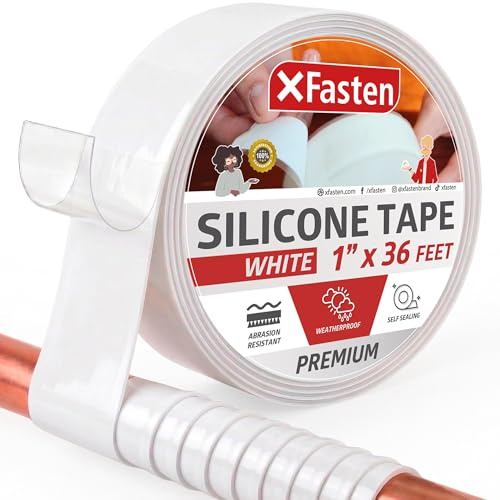 XFasten Self Fusing Silicone Tape Waterproof White– 1 x 36 Feet, Self Amalgamating Tape, Silicone Rubber for Plumbing, Sealing Pipes, Hose Repair, Outdoor Coax and Electrical Cables – Weatherproof